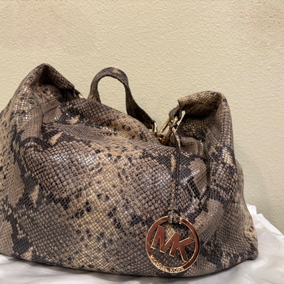 Michael Kors Hobo Tan Effect Leather Python Suede Tote Purse - Picture 11 of 14